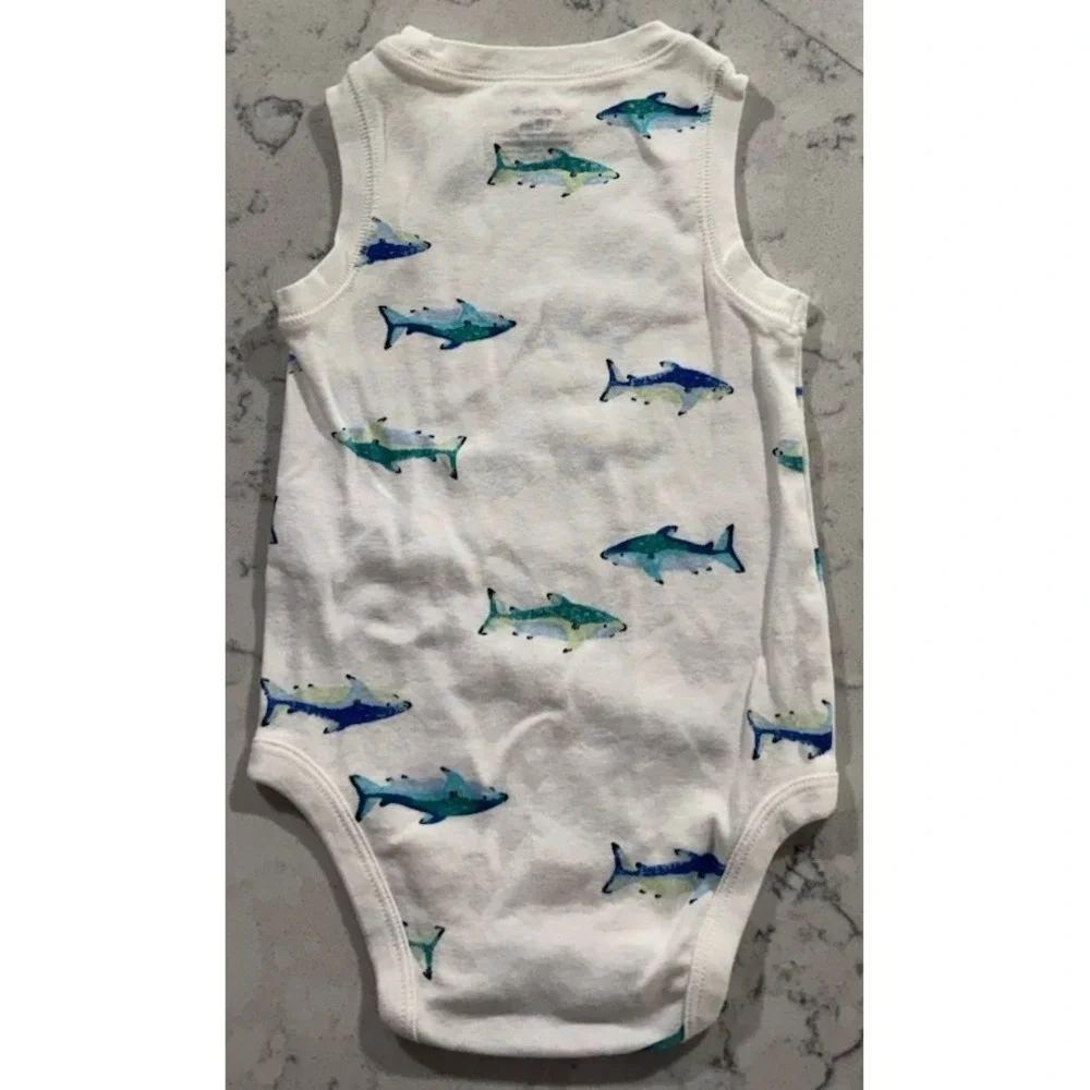 Carter's Baby Boy Shark Print Sleeveless Bodysuit White 18 Months 100% Cotton